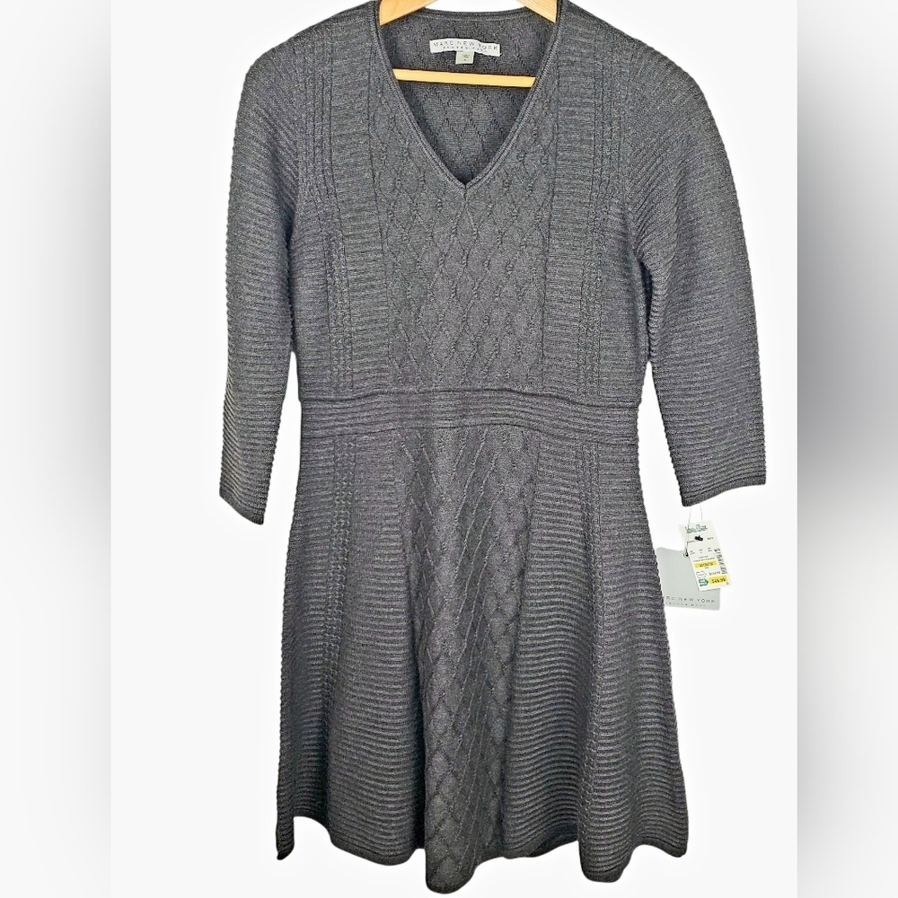 Marc New York Gray V-Neck Knit Dress.  NWT. MED. #0163